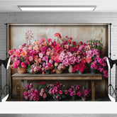 Aperturee - Aperturee Rural Wall Bright Pink Flower Pots Photo Backdrop